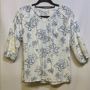 Blue and White Floral Blouse